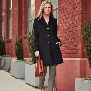 Calvin Klein Women's Single-Breasted Button Coat Wool Cashmere Blend Black 4 NWT